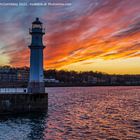 Buy canvas prints of Dramatic sunset at Newhaven Lighthouse, Edinburgh by Angus McComiskey
