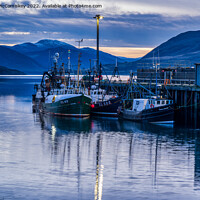 Buy canvas prints of Fishing boats in Ullapool harbour at daybreak by Angus McComiskey