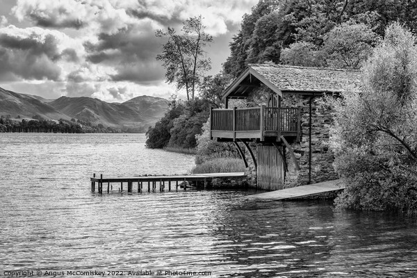 Boathouse on Ullswater mono Picture Board by Angus McComiskey