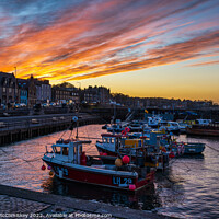 Buy canvas prints of Dramatic sunset at Newhaven Harbour, Edinburgh by Angus McComiskey