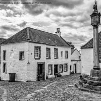 Buy canvas prints of The Mercat Cross, village of Culross in Fife mono by Angus McComiskey