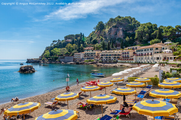 Mazzaro Beach looking south, Taormina, Sicily Picture Board by Angus McComiskey