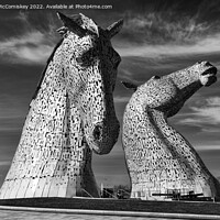 Buy canvas prints of The Kelpies black and white by Angus McComiskey