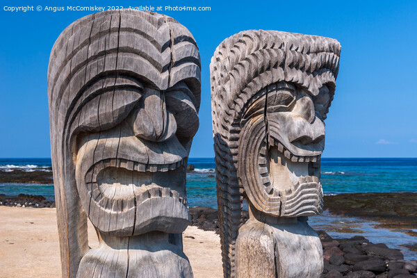 Wooden Ki'i statues on Big Island, Hawaii Picture Board by Angus McComiskey