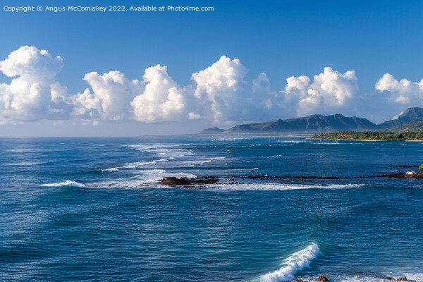 White cumulus clouds, Kauai coast, Hawaii Picture Board by Angus McComiskey