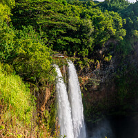 Buy canvas prints of Twin cascades of Wailua Falls on Kauai in Hawaii by Angus McComiskey