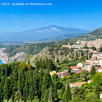 Buy canvas prints of Taormina with Mount Etna in background, Sicily by Angus McComiskey