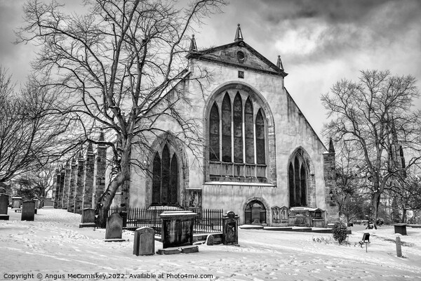Greyfriars Kirk and Kirkyard in snow mono Picture Board by Angus McComiskey