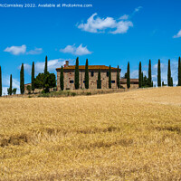Buy canvas prints of Tuscan stone farmhouse with cypress trees by Angus McComiskey