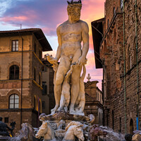 Buy canvas prints of Fountain of Neptune at sunset in Florence, Tuscany by Angus McComiskey