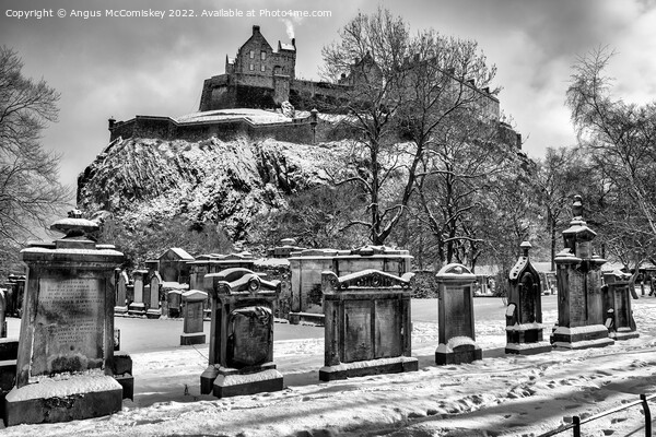 Edinburgh Castle from St Cuthbert Kirkyard mono Picture Board by Angus McComiskey