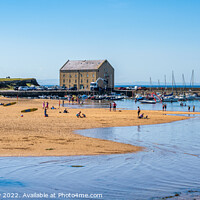 Buy canvas prints of Panoramic view across beach to Elie harbour by Angus McComiskey