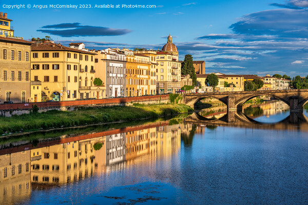 Golden hour on the Arno in Florence, Tuscany Picture Board by Angus McComiskey