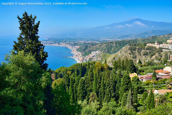 View of Mount Etna and east coastline of Sicily Picture Board by Angus McComiskey