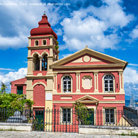 Buy canvas prints of Colourful church in Corfu old town, Greece by Angus McComiskey