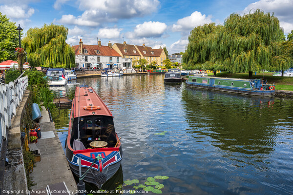 Barges moored on the River Great Ouse at Ely Picture Board by Angus McComiskey