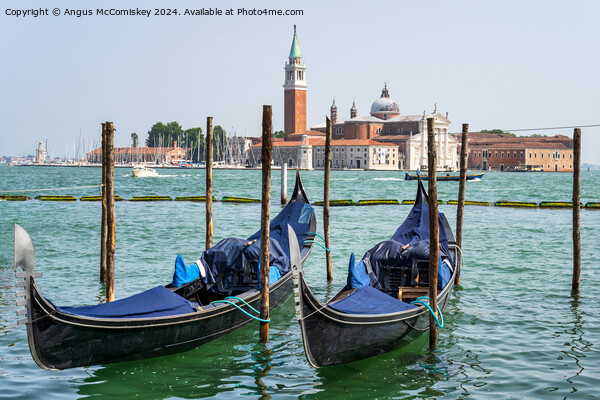 Gondolas on waterfront promenade in Venice Picture Board by Angus McComiskey