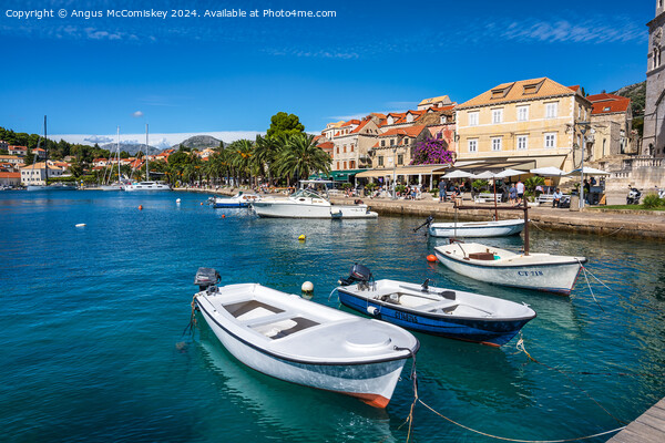 Boats tied up on waterfront of Cavtat in Croatia Picture Board by Angus McComiskey