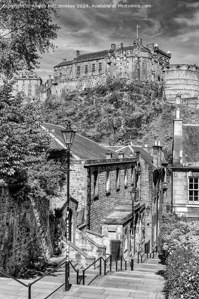 The Vennel and Edinburgh Castle (black and white) Picture Board by Angus McComiskey