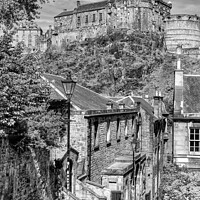 Buy canvas prints of The Vennel and Edinburgh Castle (black and white) by Angus McComiskey