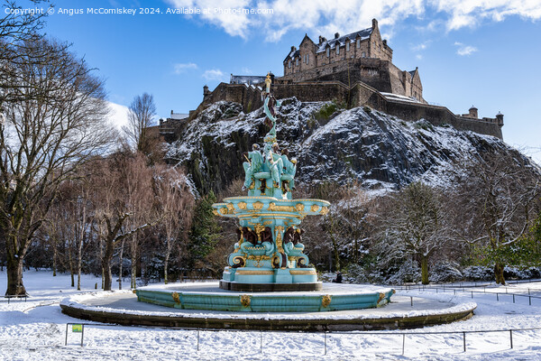 Frozen Ross Fountain and Edinburgh Castle in snow Picture Board by Angus McComiskey
