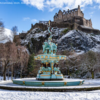 Buy canvas prints of Frozen Ross Fountain and Edinburgh Castle in snow by Angus McComiskey