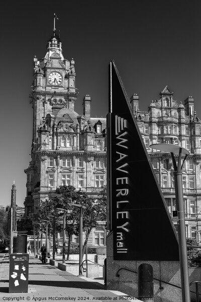 Balmoral Hotel and Waverley Mall Edinburgh mono Picture Board by Angus McComiskey