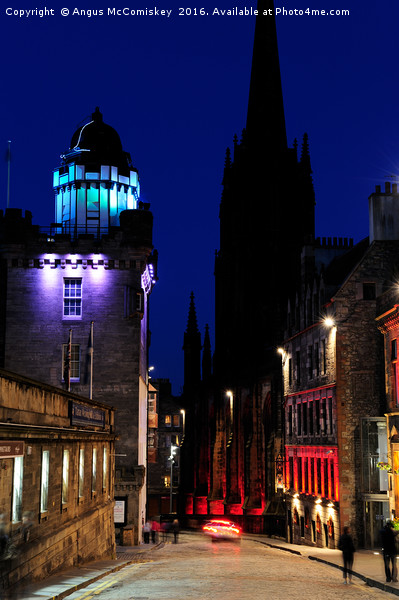 Edinburgh Royal Mile and Camera Obscura at night Picture Board by Angus McComiskey