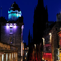 Buy canvas prints of Edinburgh Royal Mile and Camera Obscura at night by Angus McComiskey