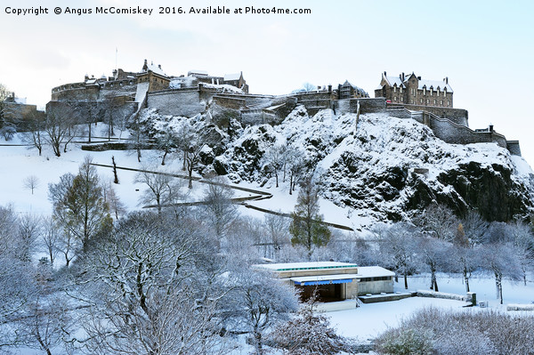 Edinburgh Castle and Ross Bandstand in snow Picture Board by Angus McComiskey