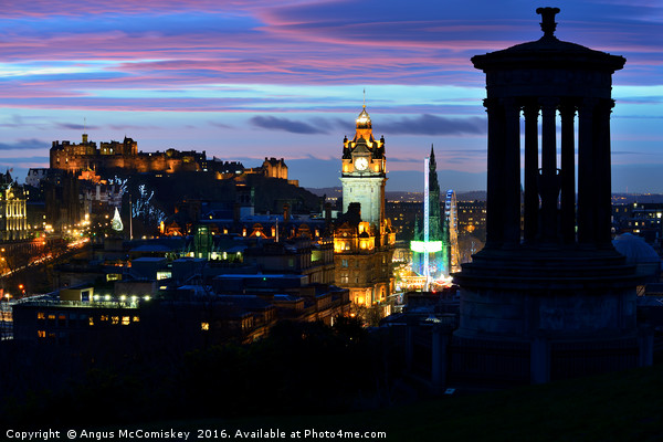 Edinburgh city skyline at dusk from Calton Hill Picture Board by Angus McComiskey