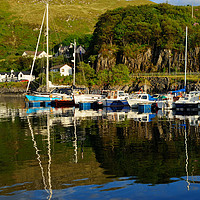 Buy canvas prints of Colourful reflections of yacht marina at Mallaig by Angus McComiskey