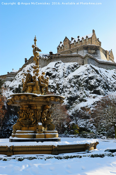 Ross Fountain and Edinburgh Castle in snow Picture Board by Angus McComiskey