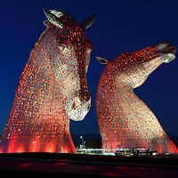 Buy canvas prints of The Kelpies by night 2, Falkirk by Angus McComiskey