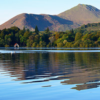 Buy canvas prints of Derwentwater reflections with swans by Angus McComiskey