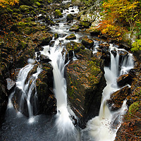 Buy canvas prints of Black Linn Waterfall in autumn by Angus McComiskey