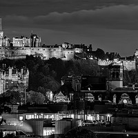 Buy canvas prints of Edinburgh Castle at night mono by Angus McComiskey