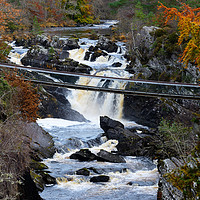 Buy canvas prints of Suspension bridge at Rogie Falls by Angus McComiskey