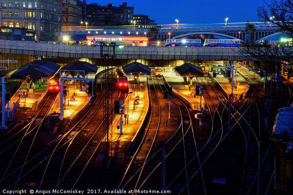 Edinburgh Waverley Station by night Picture Board by Angus McComiskey