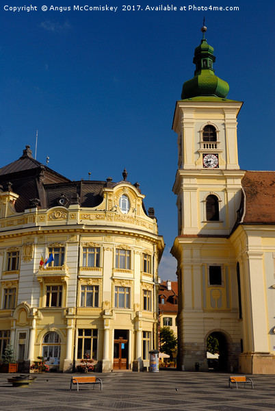 Bell tower of RC Church in Sibiu Picture Board by Angus McComiskey