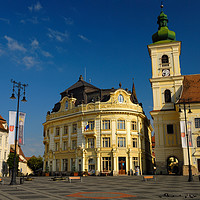 Buy canvas prints of Piata Mare square in Sibiu, Transylvania, Romania by Angus McComiskey