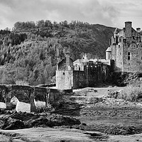 Buy canvas prints of Eilean Donan Castle (mono) by Angus McComiskey
