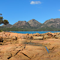 Buy canvas prints of Coles Bay looking towards Hazard Mountains by Angus McComiskey