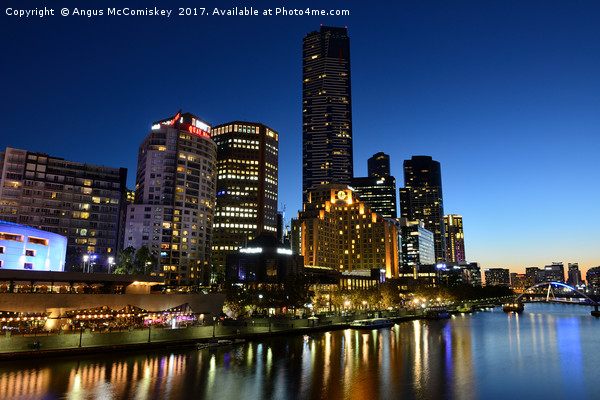 Melbourne Southbank skyline at dusk Picture Board by Angus McComiskey