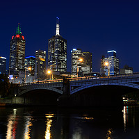 Buy canvas prints of Melbourne Princes Bridge and skyline at dusk by Angus McComiskey
