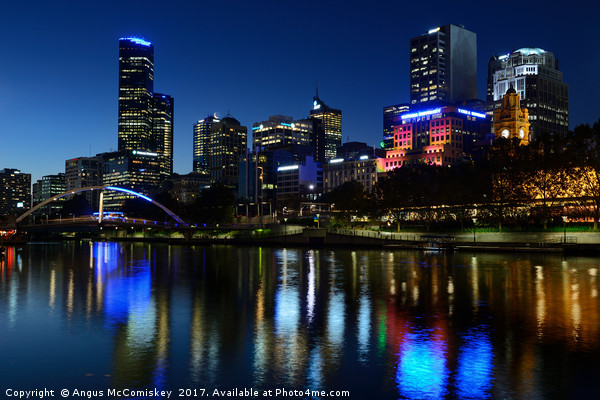 Melbourne Northbank skyline at dusk Picture Board by Angus McComiskey
