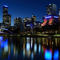 Buy canvas prints of Melbourne Northbank skyline at dusk by Angus McComiskey