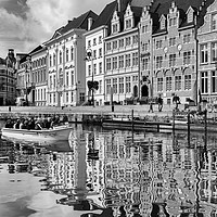 Buy canvas prints of On the River Leie in Ghent, Belgium (mono) by Angus McComiskey