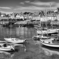 Buy canvas prints of Yachts at anchor in St Monans harbour (mono) by Angus McComiskey