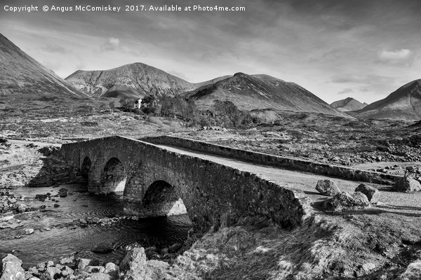 Sligachan Bridge and the Cuillins (mono) Picture Board by Angus McComiskey